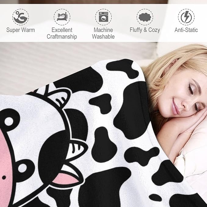 Cute Cow Blanket Soft Cozy Flannel Cow Throw Blankets Kids Adults for Bedding Bedroom Living Rooms Sofa Full Season Gifts 80"x60"