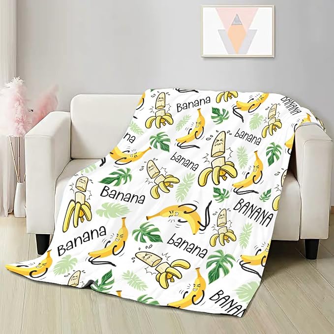 Funny Banana Throw Blanke,Fruit Gift for Men Women Adults Soft Warm Lightweight Quilt for Bed Sofa Couch Car Room Decoration 120 x 90in for Family