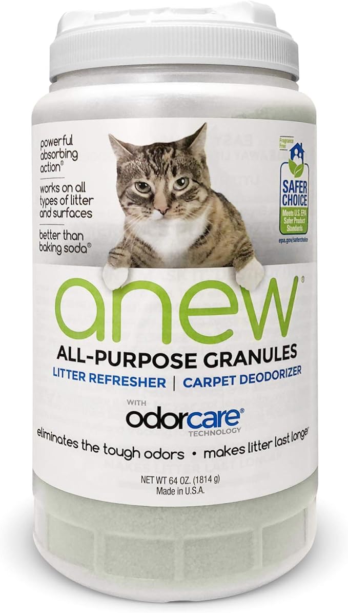 anew All-Purpose Granules 64 oz. (Value Pack) Cat Odor Eliminator for Litter Boxes, Carpets, Floors, Upholstery & More - EPA Safer Choice-Certified