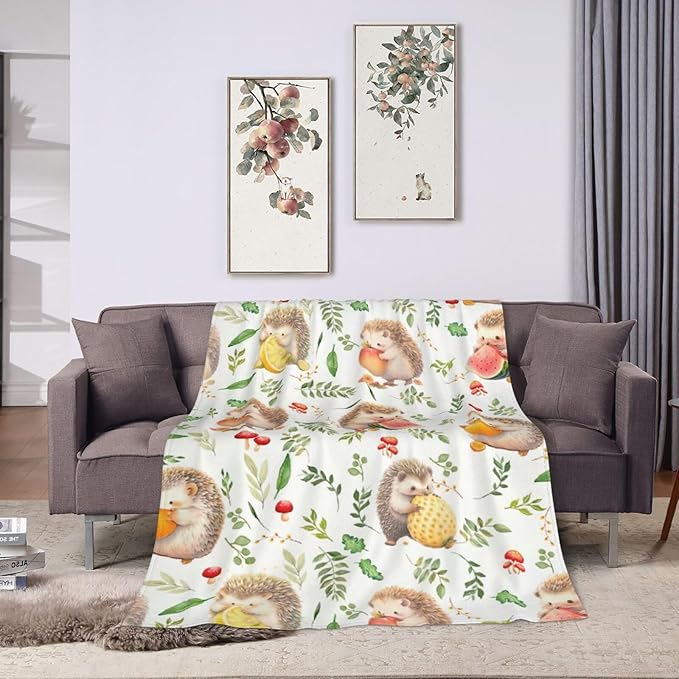 Funny Hedgehog Throw Blanket - Cute Decor Merch, Cozy Print Flannel Fleece, Soft Plush Fuzzy Warm Lightweight Bedding Gifts for Women Men Girls Kids 50"X40"