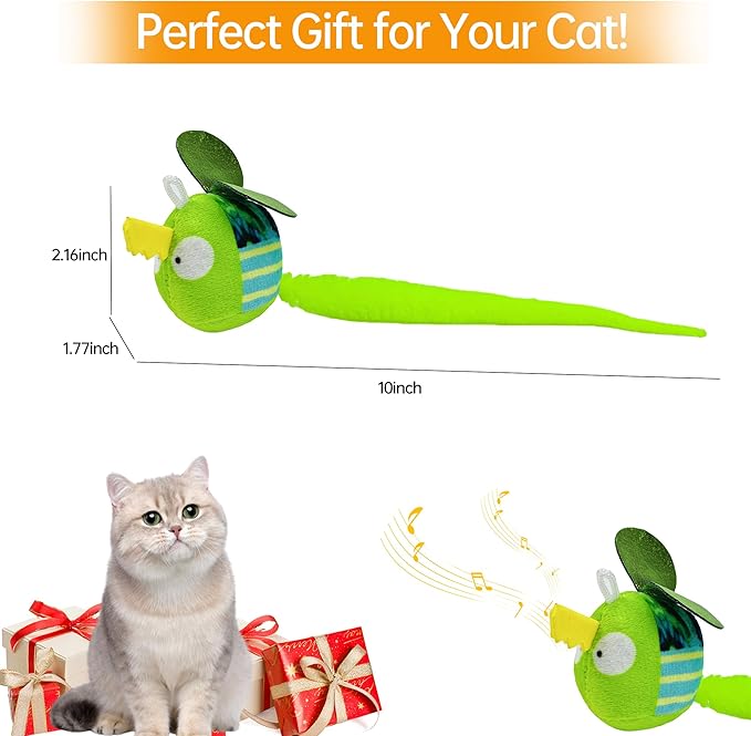 Chirping Cat Toys Hanging Cat Feather Toy - Catnip Interactive Cat Toys for Indoor Cats - Automatic Cat Toy for Cat Exercise & Kicker to Self Play (Emerald Pangpang)