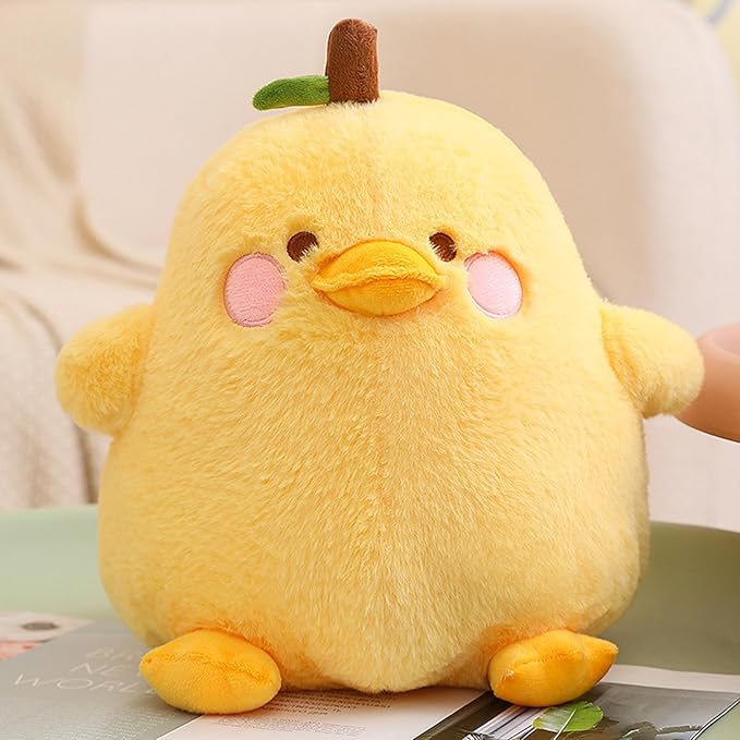 PEACH CAT Cute Fruit Pear Duck Plush Pillow Duck Stuffed Animal Toy for Kids Yellow 8"