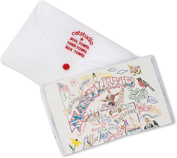Catstudio Maryland Dish Towel - U.S. State Souvenir Kitchen and Hand Towel with Original Artwork - Perfect Tea Towels for Maryland Lovers, Travel Souvenir