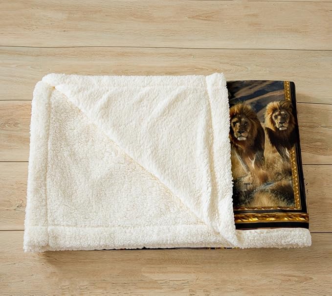 Feelyou Kids Lion Fleece Throw Blanket 40"x50" Safari Print Plaid Sherpa Blanket for Bed Sofa Couch 3D Wild Animal Pattern Plush Blanket Women Men Fuzzy Blanket