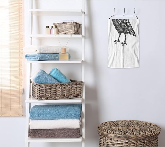 AOYEGO Bird Microfiber Towels Animal Sketch of Flying Black Crow Raven Bird Bath Towels Kitchen Hand Towels for Women Men Girls Boys 15x30 Inch