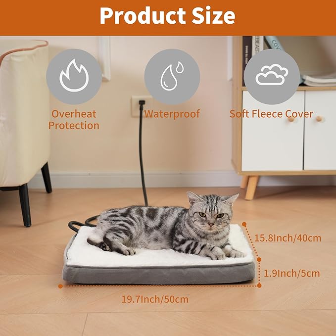 Heated Cat Bed for Cats, Cat Heating Cat for Outdoor or Indoor, Orthopedic Foam Heated Cat Bed for, Waterproof Cat Heating Cat,Auto Temperature Control,(White, 20 * 16 * 1.5 inch)