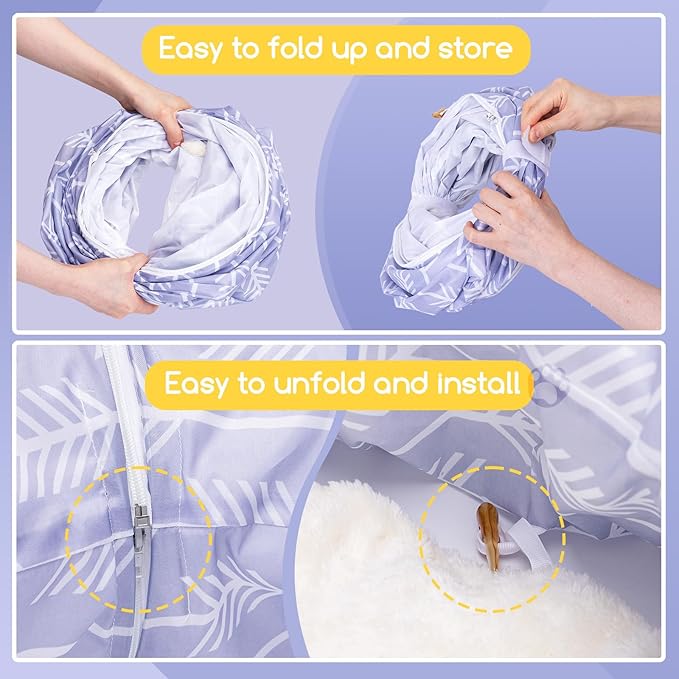 Nobleza Cat Tunnel Bed, Collapsible Washable Cat Tube Tent Toy for Indoor Play Rest, Lightweight Ventilate Cool Kitty Tube Toy Round Donut Tunnel with Detachable Cushion Hanging Balls