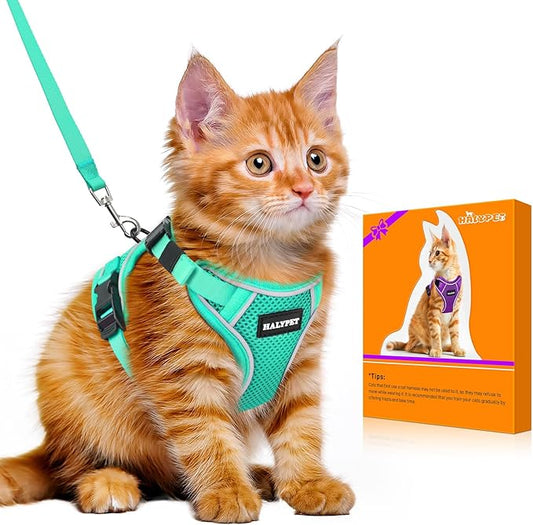 Halypet Cat Harness and Leash Set [MAX Safety 4th-Gen Upgrade] Escape Proof Adjustable Cat Leash Comfortable Soft Vest Easy to Wear Kitten Harness with Reflective Strip for Cats Walking, XS Green