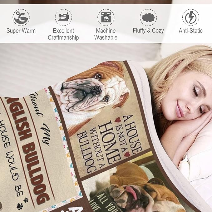 Bulldog Blanket Dog Frenchie Gifts for Girls Boys Woman Kids Bulldog Lover Throw Blankets Soft Blanket Warm Fleece Flannel Plush Blankets for Bed Sofa Couch 60"x80"