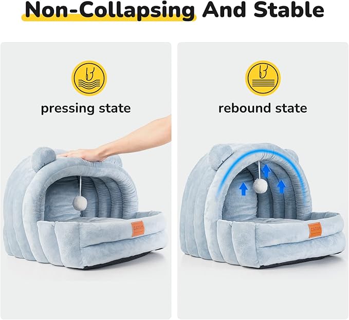 Cat Bed for Indoor Cats, Cat Cave with Reversible Cushion Pillow for All Season, Cat Beds for Indoor Cats, Kitty and Small Dogs, Soft Premium Cotton Cat Bed with Anti-Slip Bottom