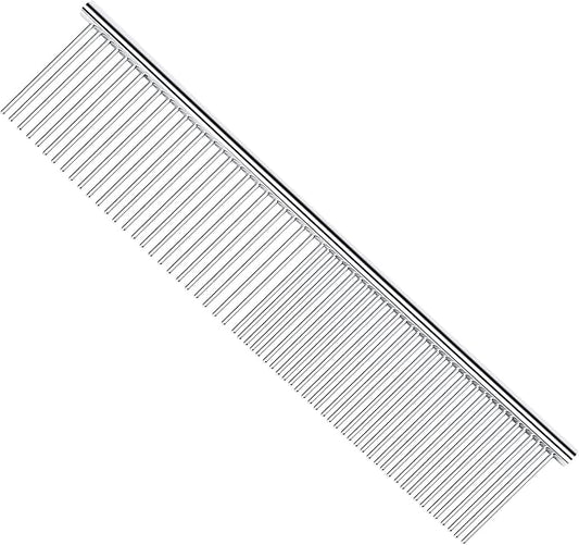 Pettom Pet Steel Grooming Tool Poodle Finishing Butter Comb 7 1/2-inch L Silver Dog Combs with Rounded Ends Stainless Steel Teeth, Cat Comb for Removing Tangles and Knots