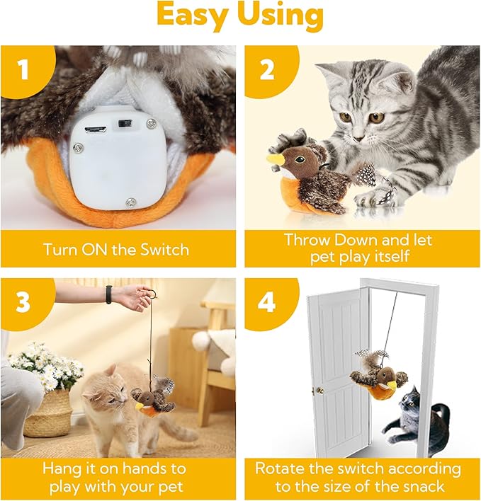 Cat Toys for Bored Indoor Cats, Cat Bat Wings with Catnip Cats, USB Rechargeable Motion Activated Kitten Toys, Interactive Flapping and Chirping Bird Cat Toy
