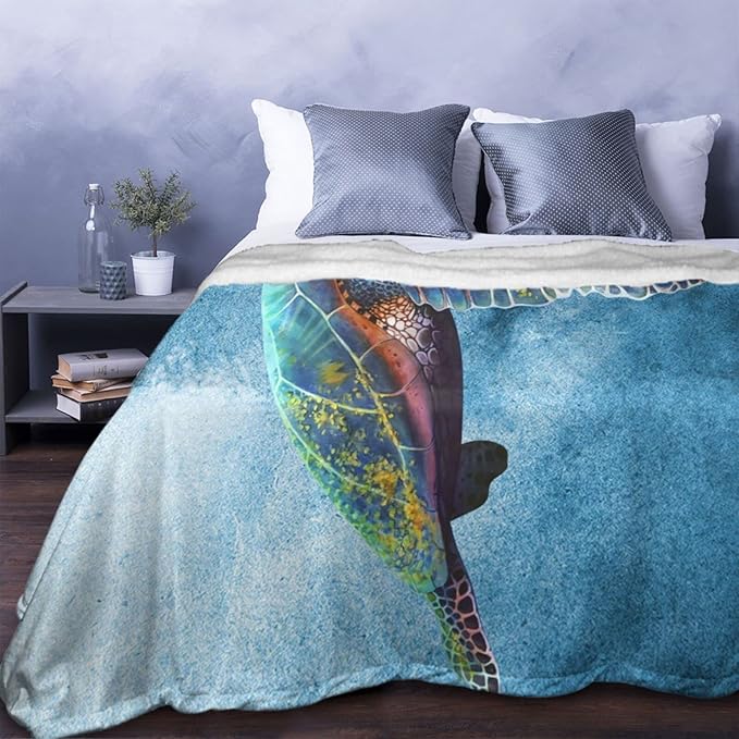 Fuzzy Throw Blanket 350 GSM Fleece Ultra-Soft Microfiber Blanket for Adults Kids Gift Couch, Sofa, Bed Sea Turtle 60"x50"