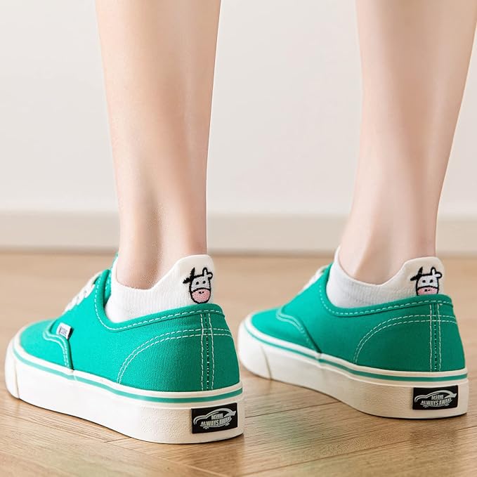 5 Pairs Cute Cow Embroidery Cotton Socks for Women - Black White Short Casual Ankle Socks