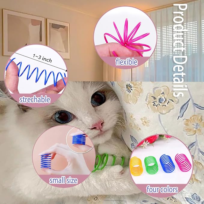 BenePoint Cat Spring Toys, Interactive Cat Toy for Swatting, Hunting,and Grinding Teeth, Durable Cat Springs for Indoor Cats to Promote Agility& Keep Fit, Plastic Cat Coil to Relieves Stress (16pcs)