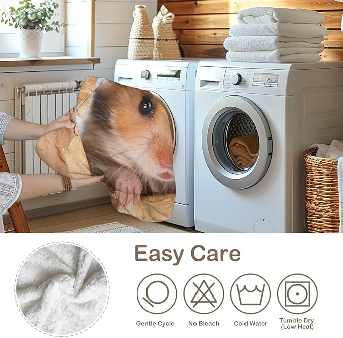 Sleepwish Hamster Fleece Throw Blanket for Kids Girls Boys Soft Cute Brown Mouse Sherpa Blanket for Couch Chair Bed, Queen (90" X 90")