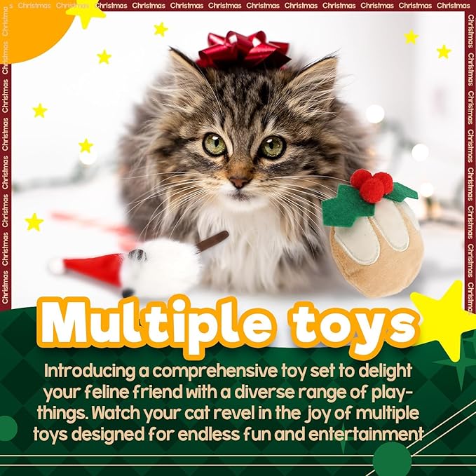ALL FOR PAWS Christmas Cat Toys with Catnip, Bite-Resistant Teething Toy for Indoor Cats Exercise, Interactive Cat Mouse Toy