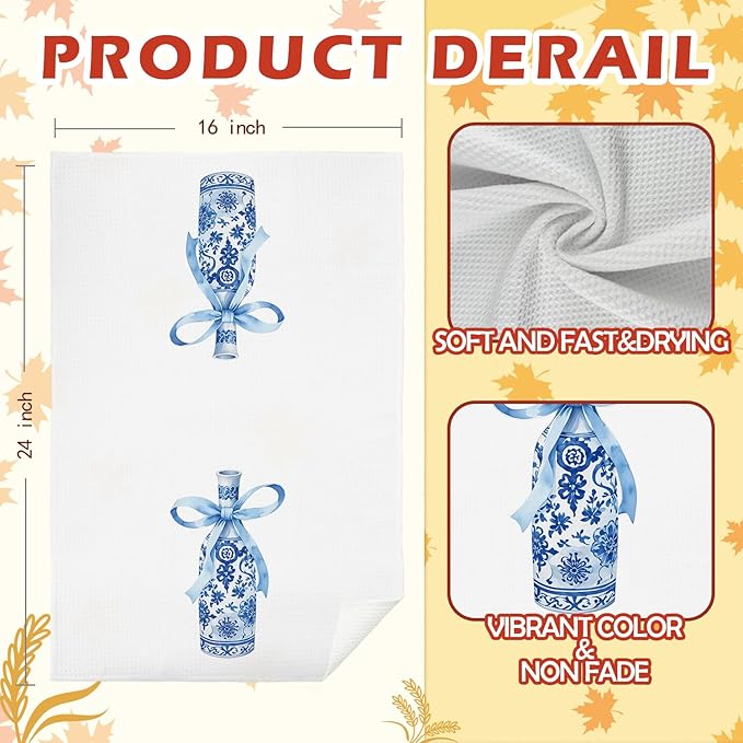 SPBL&L Chinoiserie Decor Kitchen Towels, Blue and White Chinoiserie Champagne Decorative Dish Tea Hand Towels for Bathroom, Grandmillenial Decor for Kitchen, 16x24 Inches