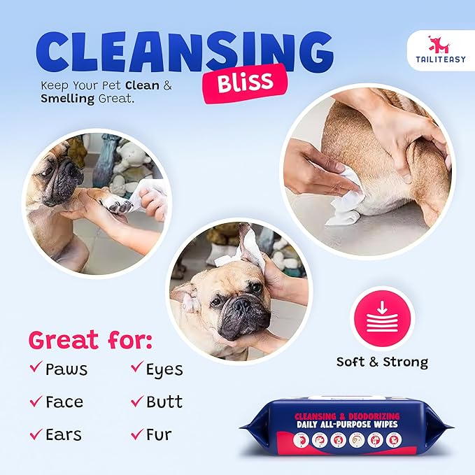 Pet Wipes for Dogs - Dog Paw Wipes - Dog Cleaning Wipes - Biodegradable Cat Bath Wipes - Puppy Grooming Wipes - Toxic-Free Kitten Wipes (No Fragrance) (Pack of 3)