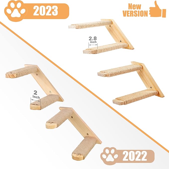 Cat Climbing Stair Shelf Wall Mounted Reversible Left & Right Direction, Cat Stairway Shelf for Climbing with Sisal Rope Ladder Cat Wall Furniture