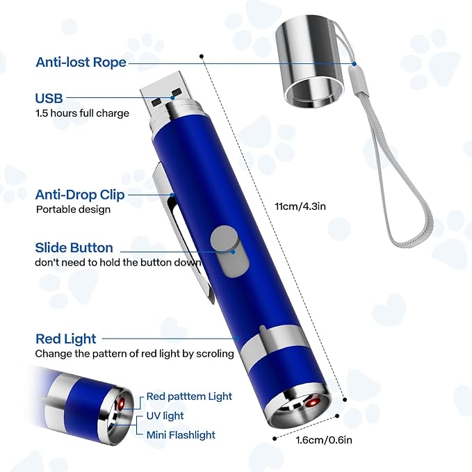 2-Piece Cat Toys Interactive for Indoor Cats, 7 Patterns, Rechargeable Pointer Toys for Kitten Pet Dog Play Training Exercise, Blue and Black