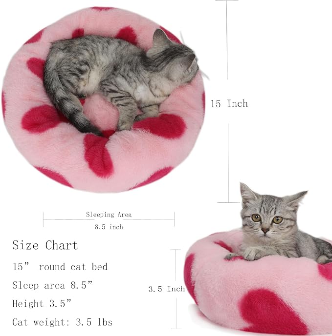 Kitten Beds for Indoor Kittens Small Washable Cozy Self Warming Kitty Bed 16 Inches Round Fluffy Soft Cat Bed