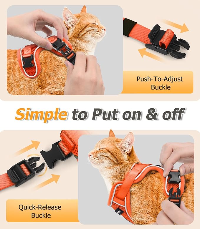 Halypet Cat Harness and Leash Set [MAX Safety 4th-Gen Upgrade] Escape Proof Adjustable Cat Leash Comfortable Soft Vest Easy to Wear Kitten Harness with Reflective Strip for Cats Walking, XS Orange
