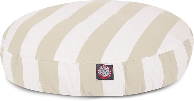 Majestic Pet Indoor Outdoor Vertical Stripe Round Pet Dog Bed with Removable Washable Cover, Sand, Large