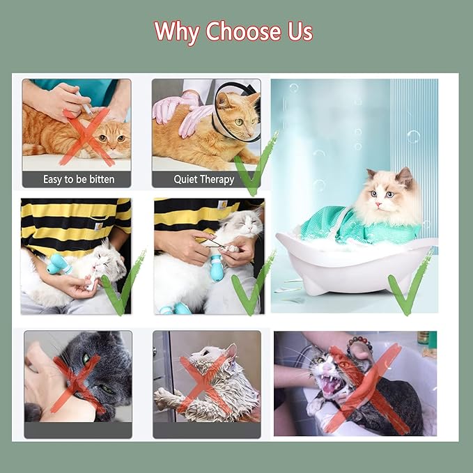 7 Pieces of Cat Bathing Supplies,Anti-Scratch Silicone Cat Shoes,Cat Claw Covers, Cat Shower Net Bag,Cat Bathing Bag,Cat Grooming Mesh Bag,Elizabethan Collar(No.3)
