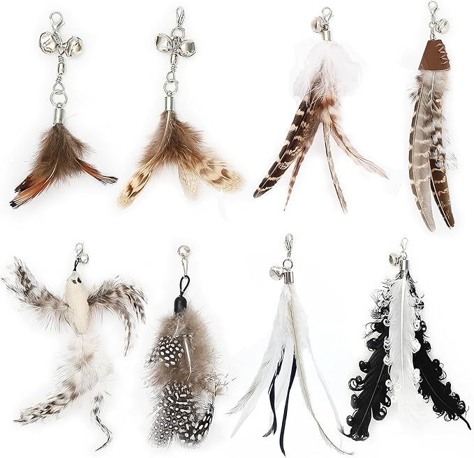 8 Pieces Cat Feather Toys Replacement Cat Toy Wand Refills Cat Toy Replacement Natural Bird Feathers for Cat Toys