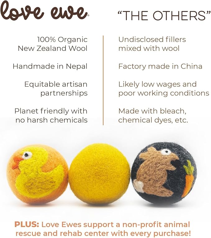 Hustle & Blush Wool Felt Balls 3 Pack Love Ewe Pet Supplies - 2in Felted Wool Cat Toys 100% New Zealand Wool Felt Cat Toys Handmade Wool Felt Balls, Colorful Wool Balls for Cats - Duck and Bunny