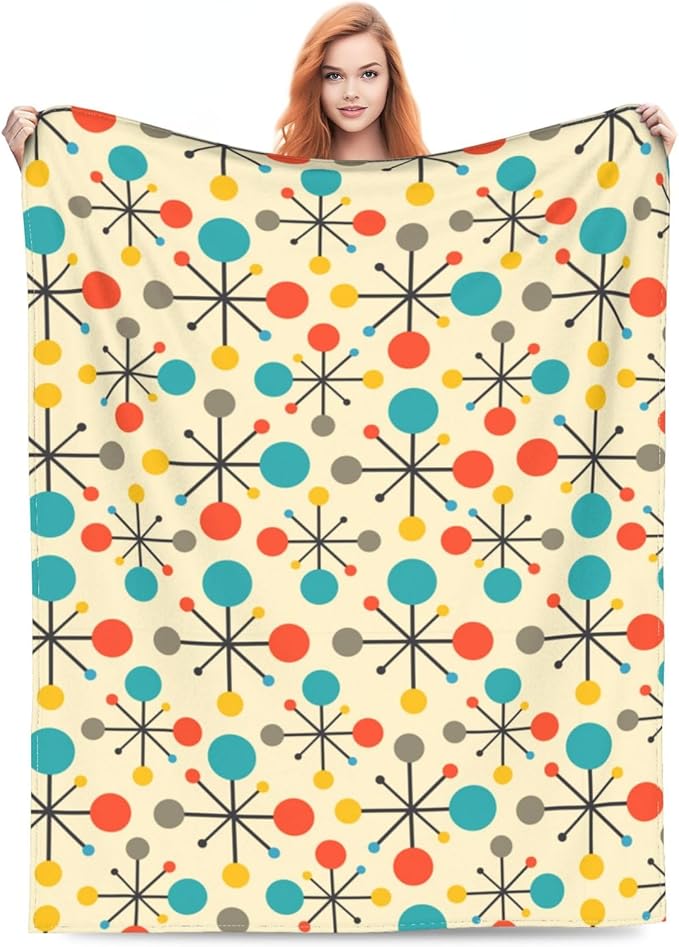 Mid Century Retro Throw Blanket Soft Cozy Plush Warm Fleece Blanket for Sofa Couch Bed 80"X60"
