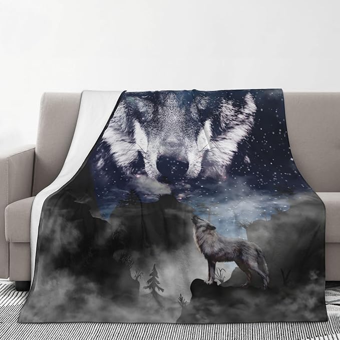 Wolf Soft Throw Blanket Flannel Fleece Blankets Warm Cozy Lightweight Fuzzy Blanket for Bed Sofa Couch Home Decor 80"X60"