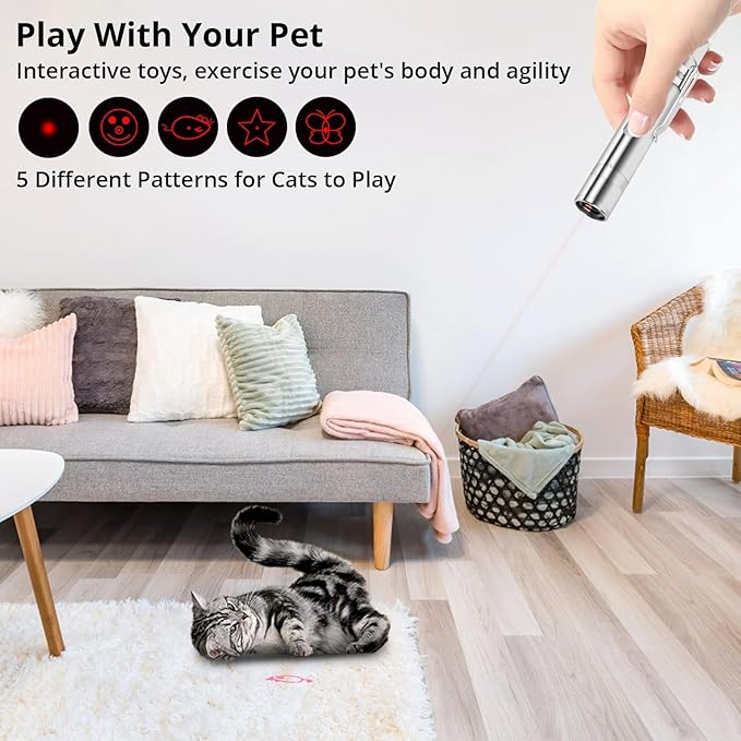 Cat Toys, Cat Toy Red Pointer for Indoor, Rechargeable, 5 Adjustable Patterns, 3 Modes Training Chaser Pet Toy Pointer, Interactive Pet Cat/Dog Toy for Cats Fun Playing Exercise