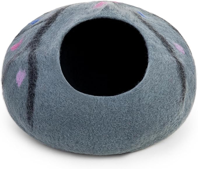 Woolygon Premium Felt Cat Cave Bed – Wool Kitty Beds Handcrafted Kitten Caves Bed for Indoor Cats - Made from 100% Eco-Friendly Merino Wool, Foldable Cat Hidewawy Covered Cat Houses (Enchanted Tree)