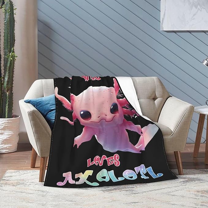 Axolotl Blanket Cute Axolotl Throw Blanket Just A Girls Who Loves Axolotl Decor Stuff Merch Cozy Print Flannel Fleece Soft Plush Fuzzy Warm Lightweight Bedding Gifts for Women Men Kids 50"X40"