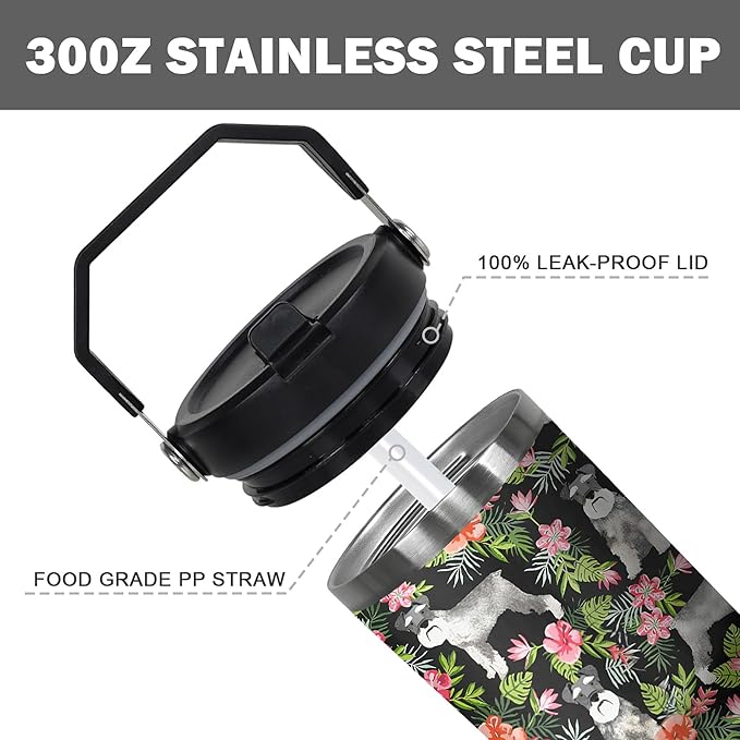 30 Oz Schnauzer Tumbler with Handle and Straw, Dog Mug Insulated Dog Coffee Mug, Double Wall Stainless Steel Schnauzer Coffee Mug, Dog Dad Mug or Dog Mom Tumbler Schnauzer Gifts for Women and Men