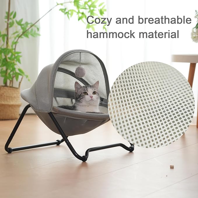 Cat Bed, Cat Hammock, Free-Standing Elevated Pet Hammock Bed, Small Dog Bed with Removable Washable Mesh, for Sleeping Pets up to 20 lb, Couch for Indoors (Gray)