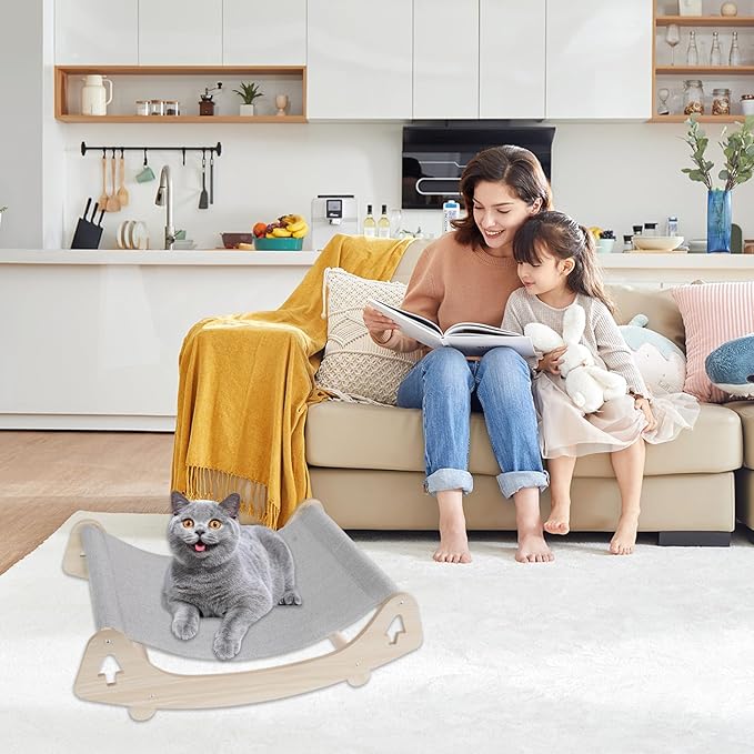 Cat Bed, Breathable Linen Cat Beds for Indoor Outdoor Cats, Elevated Wooden Hammock 21.9 X 15 Inch Pet Furniture for Kitty Puppy Bunny Rabbit Small Animal