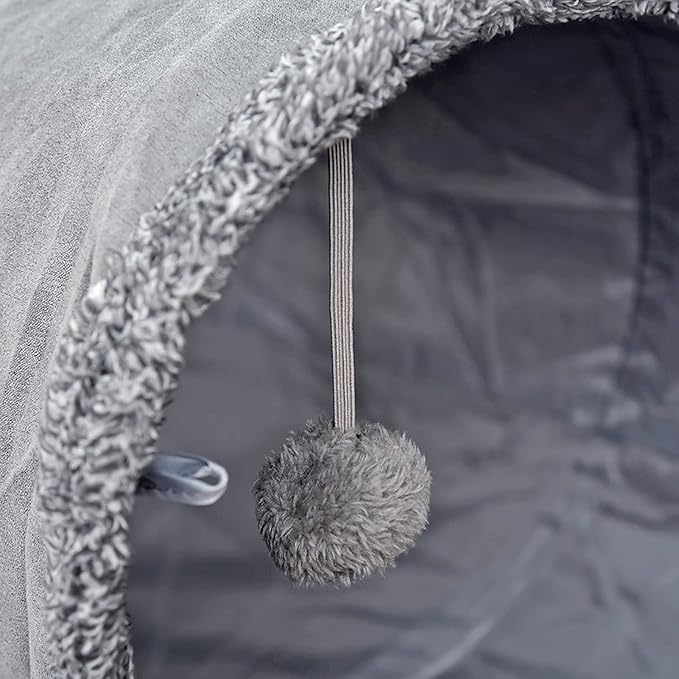 LeerKing Extra Long Cat Tunnel 51"(L) Dia 12" for Large Fat Cat Crinkle Tube connectable Indoor Outdoor Hideaway Toy for Rabbit Puppy, Grey