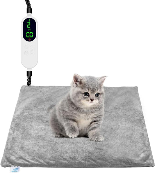 Heated Cat Bed for Indoor Cats, Electric Pet Heating Pad for Dogs Cats with Timer, 9 Level Temperature Cat Heating Pad Waterproof Heated Mat for Puppy Dog Cat (18" X 18")