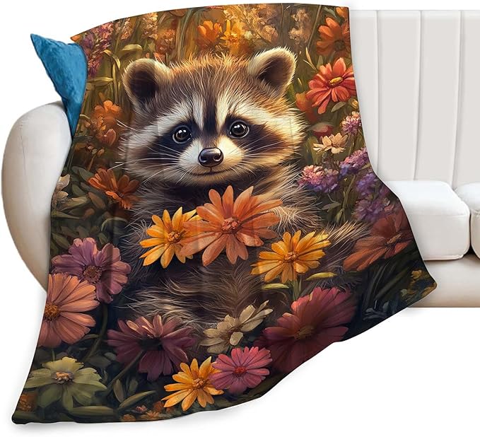 Raccoon Throw Blanket Raccoon Gifts for Kids Girls Boys Adults Women Men Soft Cozy Warm Plush Fluffy Fuzzy Fleece Blanket Decor 40''X50''