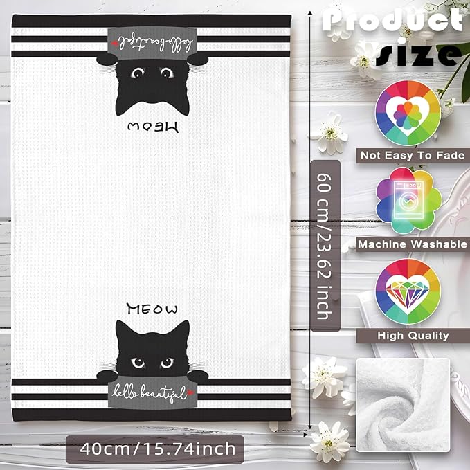 Cat Kitchen Towels,Cute Towels,Cat Kitchen Accessories,Cat Dish Towels,Cat Hand Towels,Crazy Cat Lady Gifts,Cat Lady Gifts,Black Cat Gifts for Women-Perfect for Decorating Your Kitchen and Bathroom