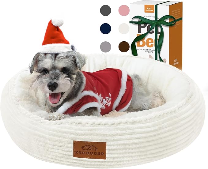 23in Cream Round Cat Dog Bed Gift for Large Medium Small Dogs Cats, Machine Washable Sleeping Sofa, Non-Slip Bottom Breathable Soft Calming Pet Cuddler for Indoor/Outdoor/Car/Cage