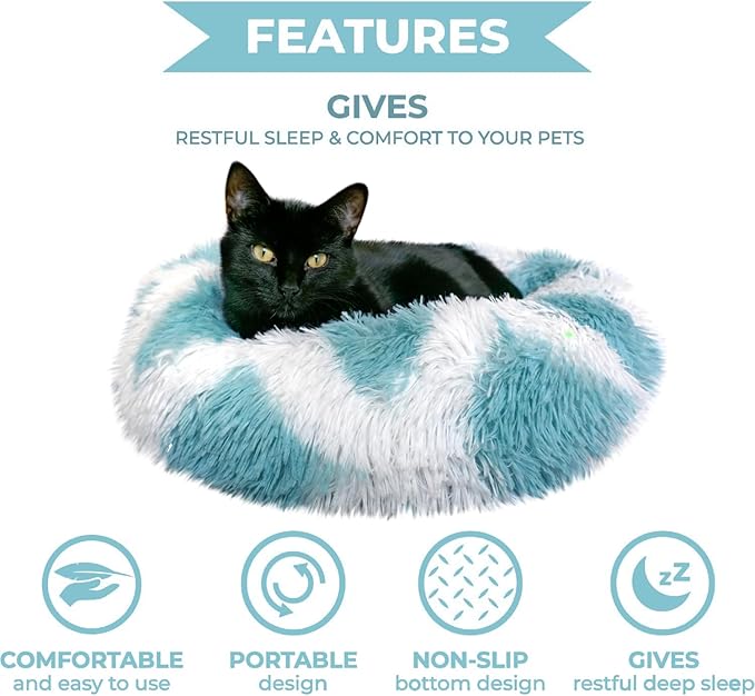 Whiskers & Friends Cat Bed, Cat Beds for Indoor Cats Washable, Small Dog Bed Calming Pet Bed, Cat Beds & Furniture, Large Cat Bed, Kitty Kitten Bed
