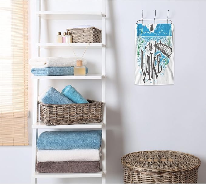 AOYEGO Lake House Sign Hand Towel Life is Better at The Lake Lakeside Living Cabin Towels Cotton Face Towel Bath Kitchen Decor Set for Women Men Girls Boys 15x30 Inch