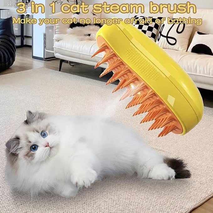 3-in-1 Cat Massage Brush with Steam Function for Cats - Removes Tangles, Provides Soothing Grooming Experience