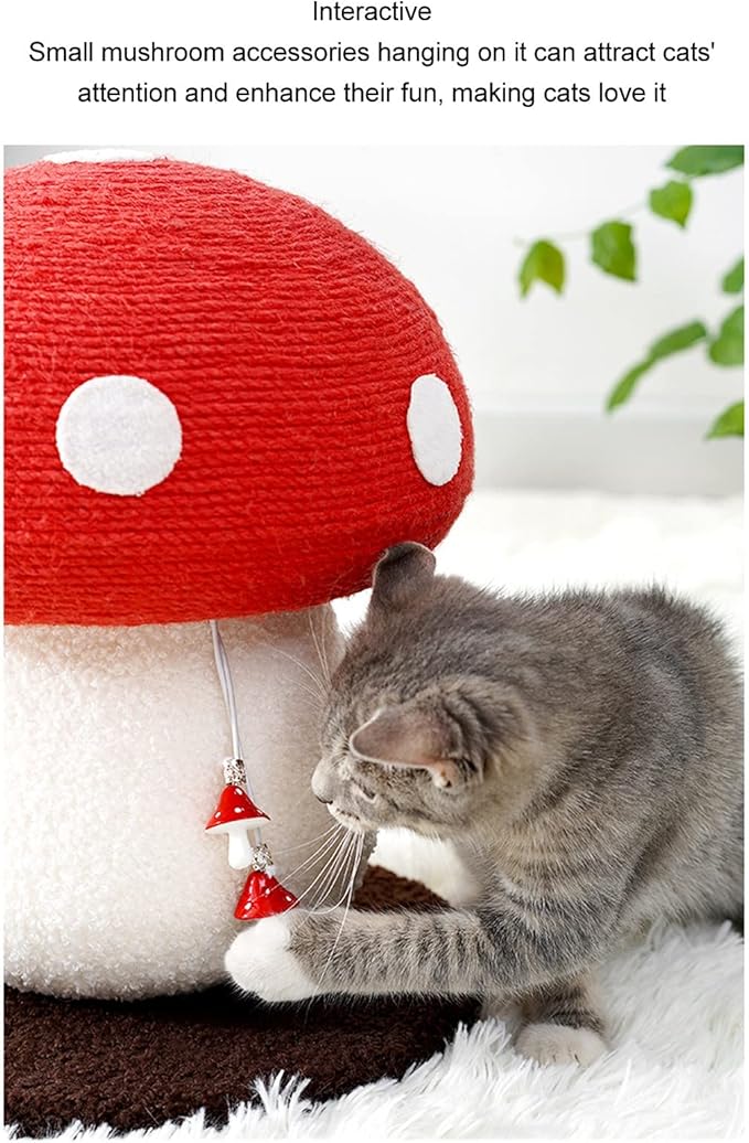 Mushroom Shaped Cat Scratch Post, Durable Grinding Claws Sisal Interactive Cat Scratch Pad Mat, Scratching Post Hung with Small Mushroom Accessories Cat Scratching Board for Pets Cats