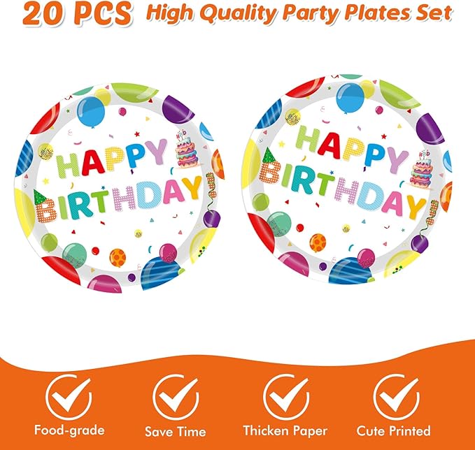 41Pcs Balloons Birthday Party Decorations, Kid‘s Happy Birthday Party Supplies Set with Disposable Paper Plates and Napkins, Balloon Tablecloth for Boys/Girls, Serves 20