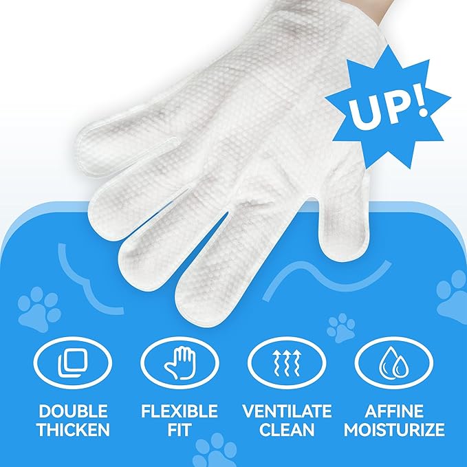 Dog Wipes Cleaning deodorizing, Extra Thick Dog Wipes, Dog Washing Gloves for Daily pet Care and Travel, 6 PCS (Blue Packing, Extra-Thick)